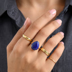 D'Joy - Lapis Lazuli Stackable Ring in Yellow Gold Plated Sterling Silver 12.17 Ct._8682709_2