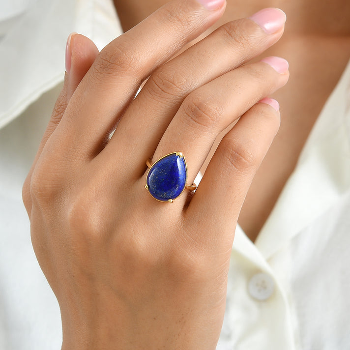 D'Joy - Lapis Lazuli Stackable Ring in Yellow Gold Plated Sterling Silver 12.17 Ct. 8682710 2