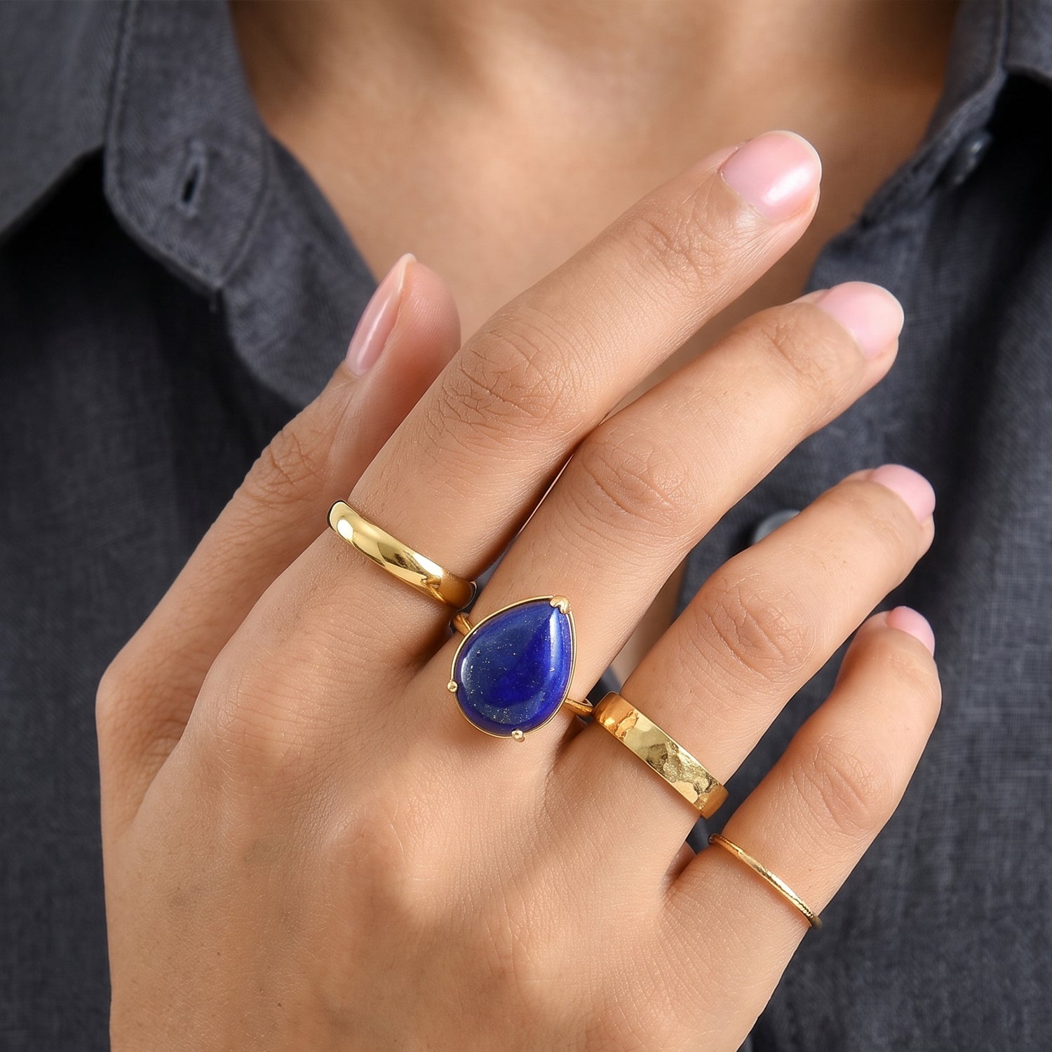 D'Joy - Lapis Lazuli Stackable Ring in Yellow Gold Plated Sterling Silver 12.17 Ct. 8682712 2