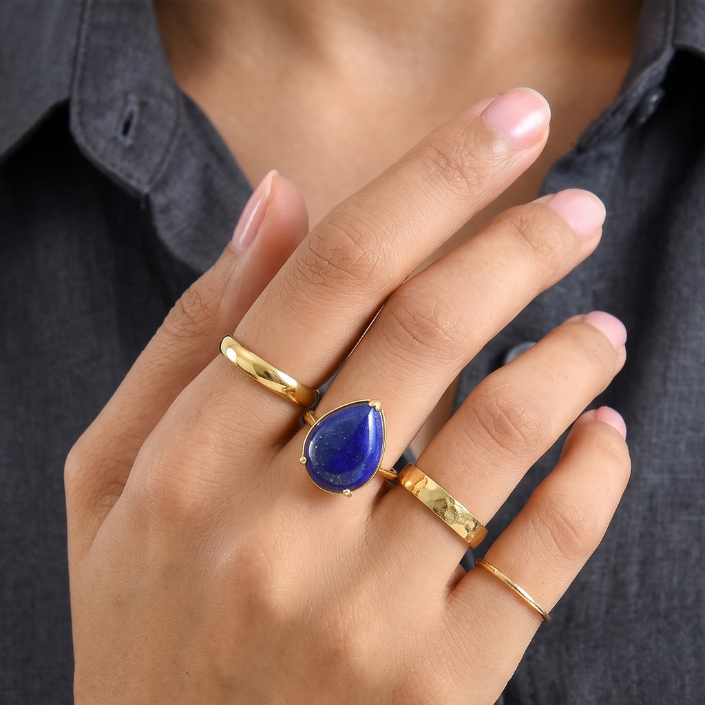 D'Joy - Lapis Lazuli Stackable Ring in Yellow Gold Plated Sterling Silver 12.17 Ct._8682715_2