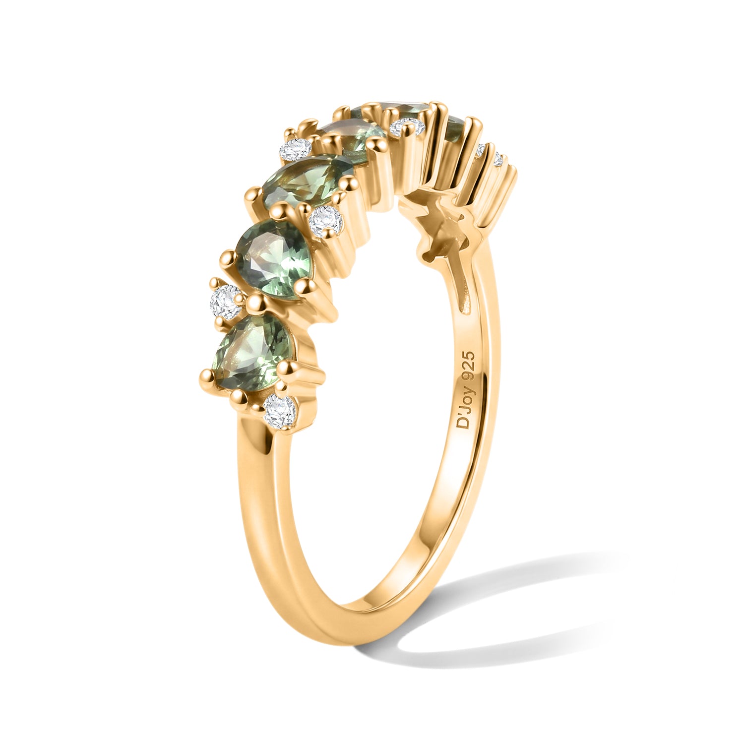 D'Joy - Natural Green Apatite &amp; White Zircon Ring in Yellow Gold Plated Sterling Silver 1.36 Ct. V32519365 4