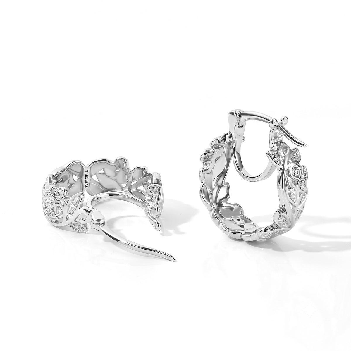 Mega close Out Deal - Natural White Diamond Leaf Vine Filigree Hoop Earring with Clasp V32515919 4