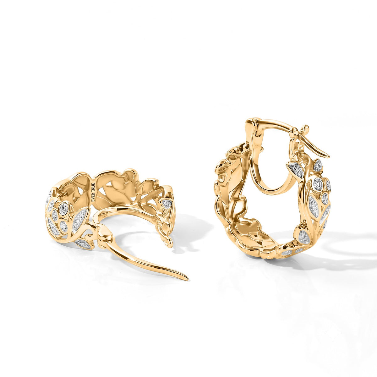 Mega close Out Deal - Natural White Diamond Leaf Vine Filigree Hoop Earring with Clasp V32516533 4