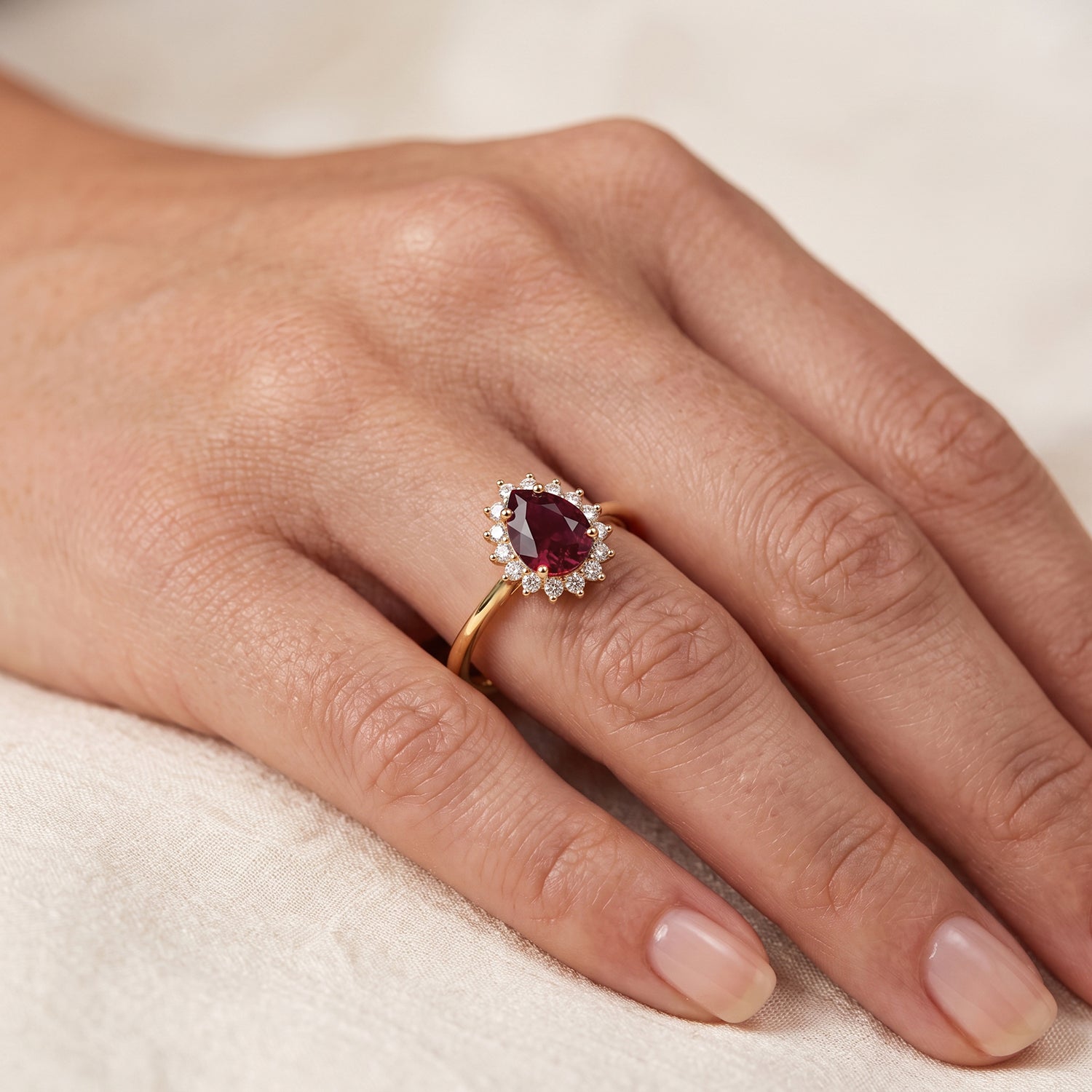 D'Joy - Premium African Ruby &amp; White Zircon Halo Ring in Yellow Gold Plated Sterling Silver 1.80 Ct. 8683587 2
