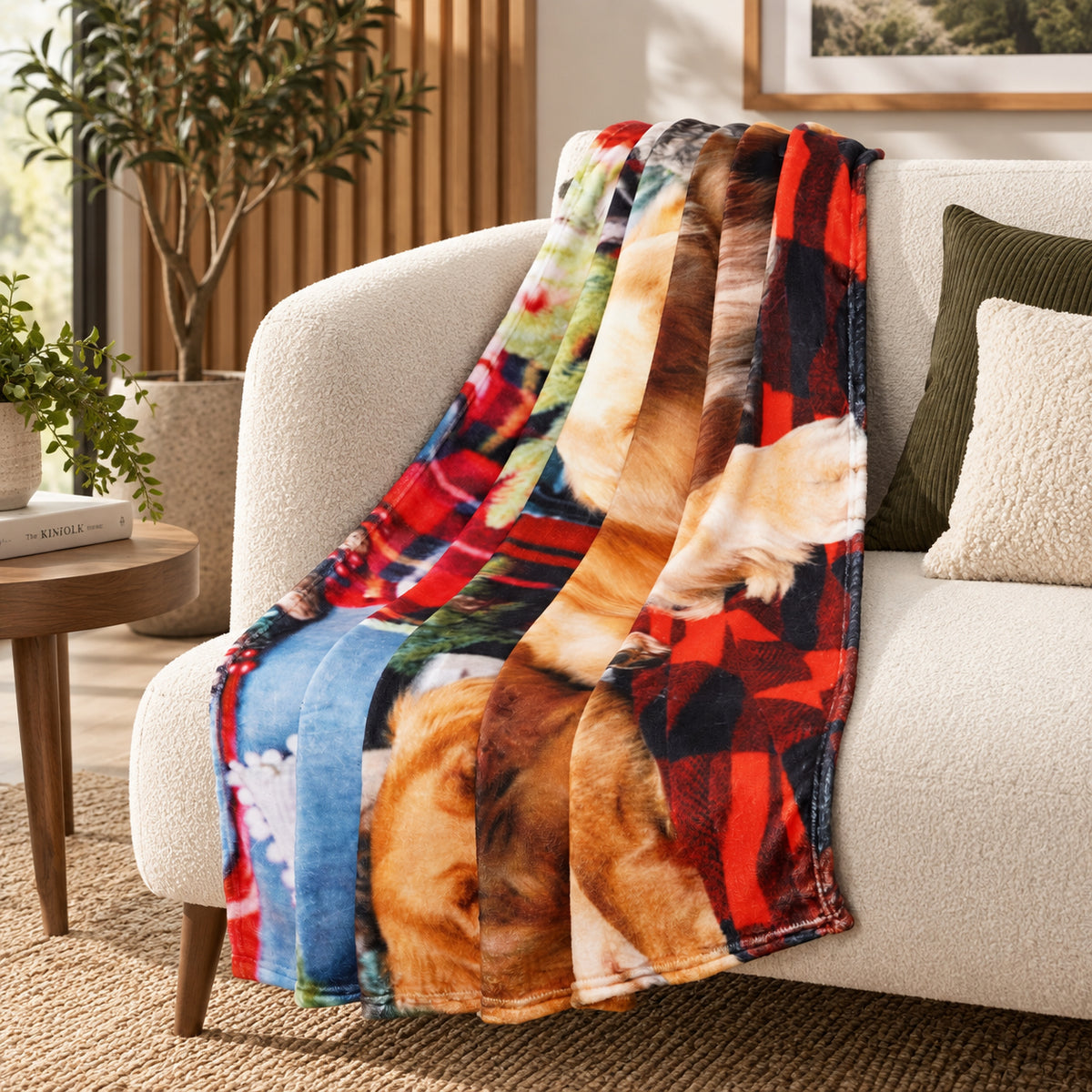 LIVMORE Playful Dog Digital Print Soft Flannel Fleece Throw Blanket (150 x 200cm, 230 GSM) - Red 8683652 0