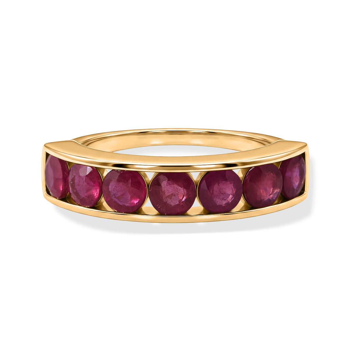 D'Joy - Premium African Ruby 7 Stone Band Ring in Yellow Gold Plated Sterling Silver 2.80 Ct. 8683661 0