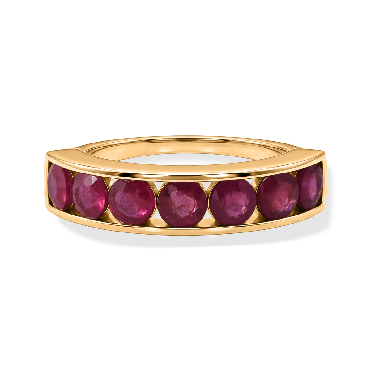 D'Joy - Premium African Ruby 7 Stone Band Ring in Yellow Gold Plated Sterling Silver 2.80 Ct. V32604297 0