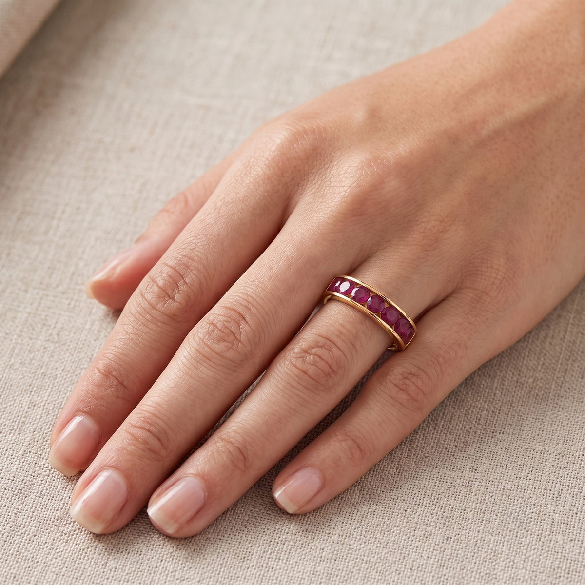 D'Joy - Premium African Ruby 7 Stone Band Ring in Yellow Gold Plated Sterling Silver 2.80 Ct. V32604297 2