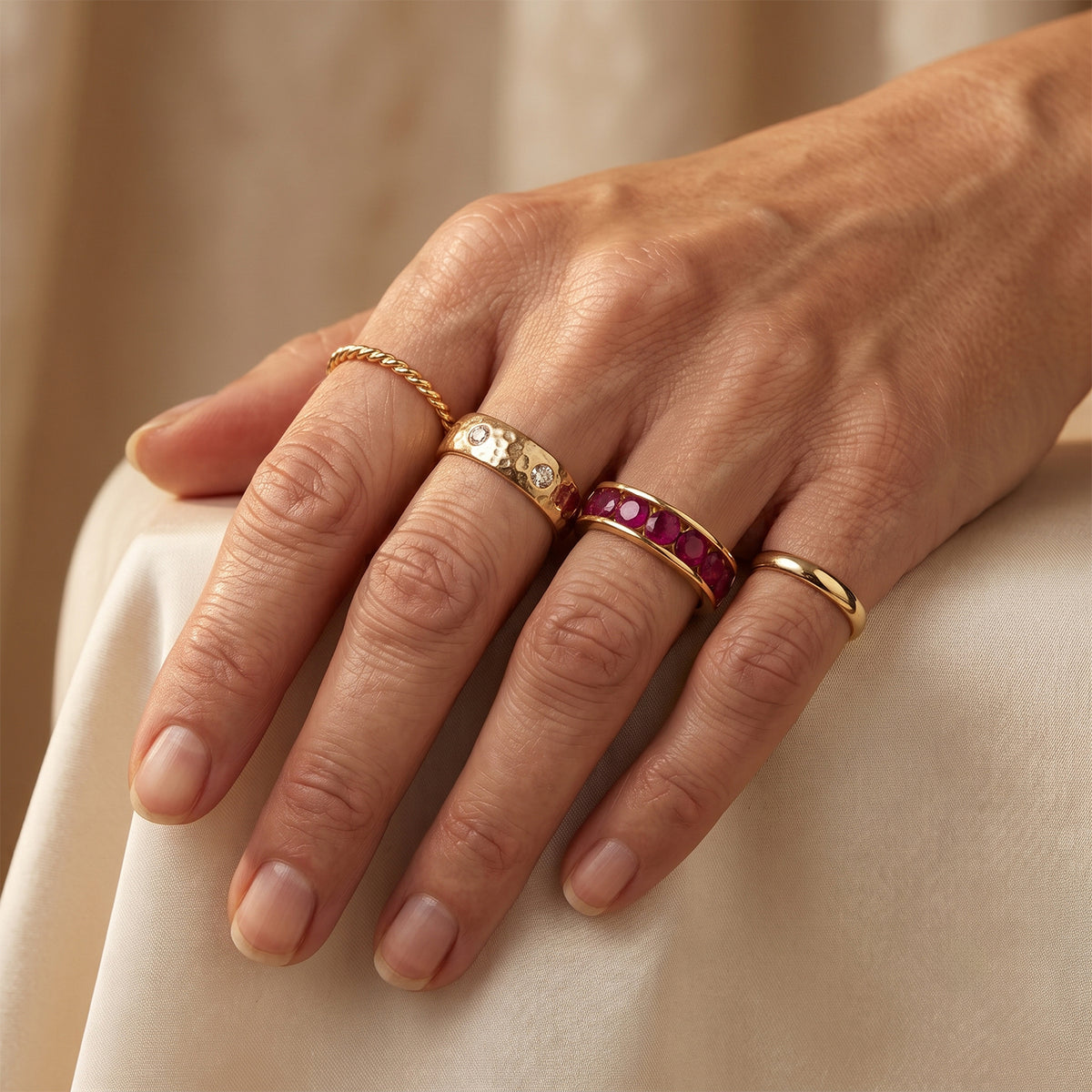 D'Joy - Premium African Ruby 7 Stone Band Ring in Yellow Gold Plated Sterling Silver 2.80 Ct. V32604297 3