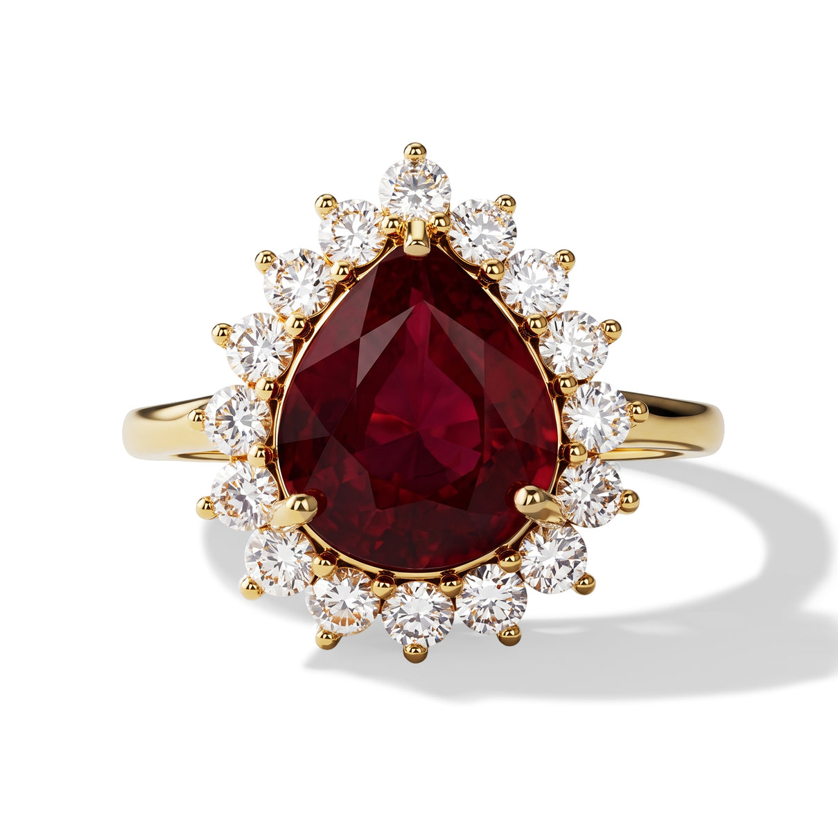 AAA African Ruby (5.50Cts) &amp; Luxuriant Lab Grown Diamond (SI-GH 1.00 Ct) Halo Ring in 18K Vermeil Yellow Gold Plated Sterling Silver 6.50 Ct. 8683684 0