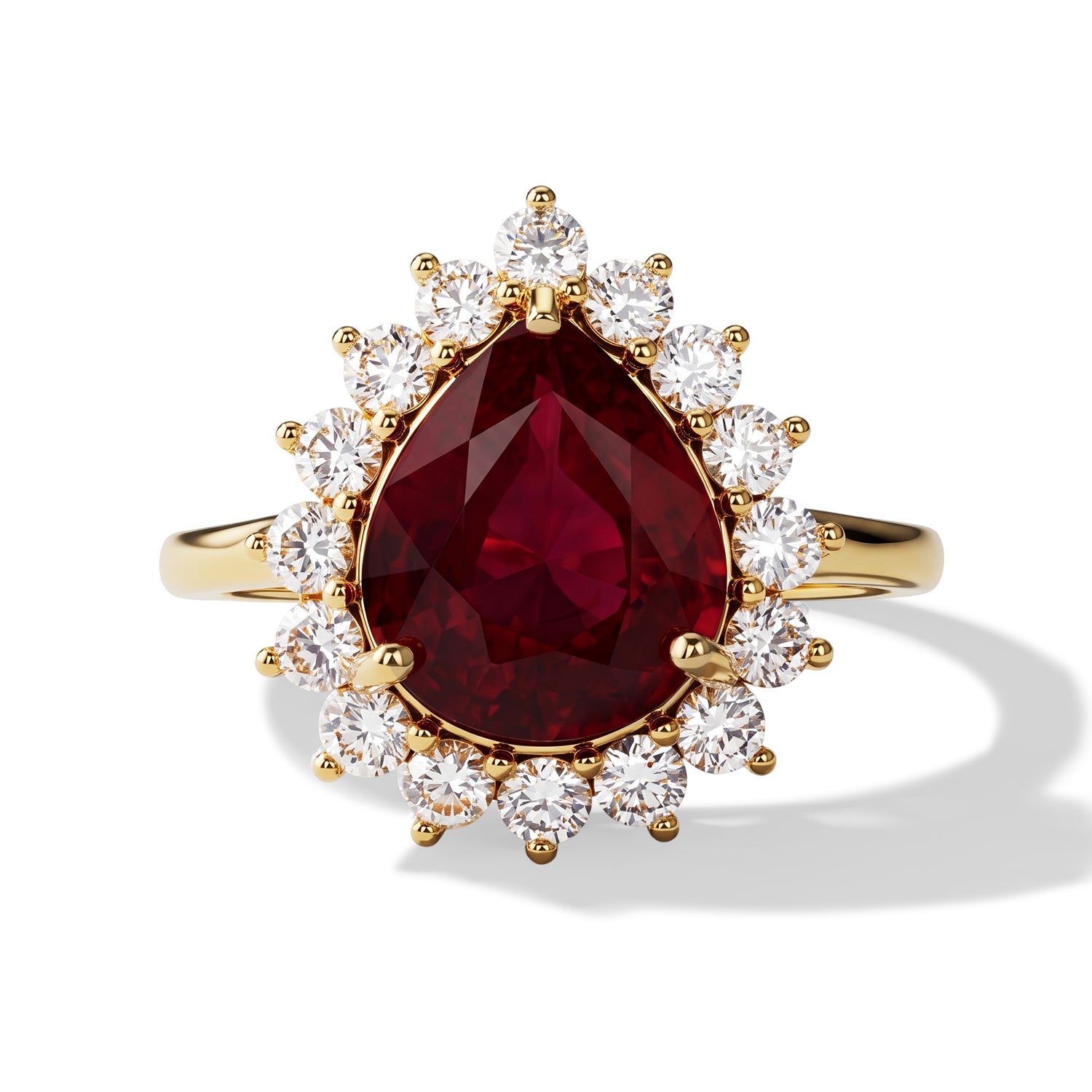 AAA African Ruby (5.50Cts) &amp; Luxuriant Lab Grown Diamond (SI-GH 1.00 Ct) Halo Ring in 18K Vermeil Yellow Gold Plated Sterling Silver 6.50 Ct. 8683684 0
