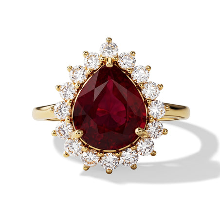 AAA African Ruby (5.50Cts) &amp; Luxuriant Lab Grown Diamond (SI/GH 1.00 Ct) Halo Ring in 18K Vermeil Yellow Gold Plated Sterling Silver 6.50 Ct. 8683684 1
