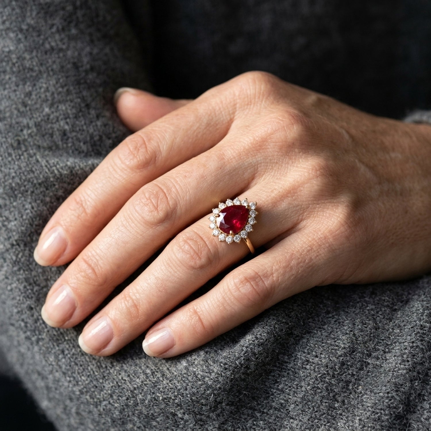 AAA African Ruby (5.50Cts) &amp; Luxuriant Lab Grown Diamond (SI-GH 1.00 Ct) Halo Ring in 18K Vermeil Yellow Gold Plated Sterling Silver 6.50 Ct. 8683684 1