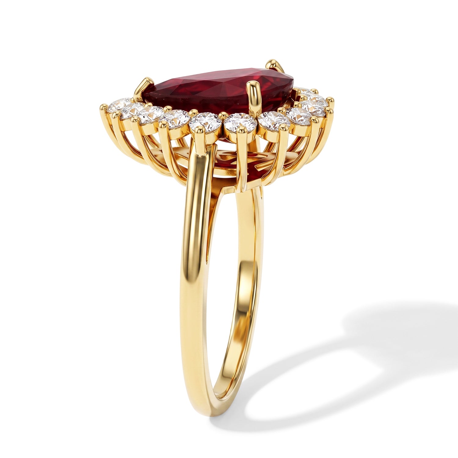 AAA African Ruby (5.50Cts) &amp; Luxuriant Lab Grown Diamond (SI-GH 1.00 Ct) Halo Ring in 18K Vermeil Yellow Gold Plated Sterling Silver 6.50 Ct. 8683684 3