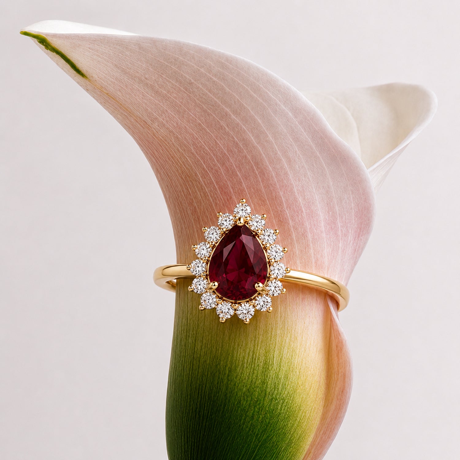 AAA African Ruby (5.50Cts) &amp; Luxuriant Lab Grown Diamond (SI-GH 1.00 Ct) Halo Ring in 18K Vermeil Yellow Gold Plated Sterling Silver 6.50 Ct. 8683684 5