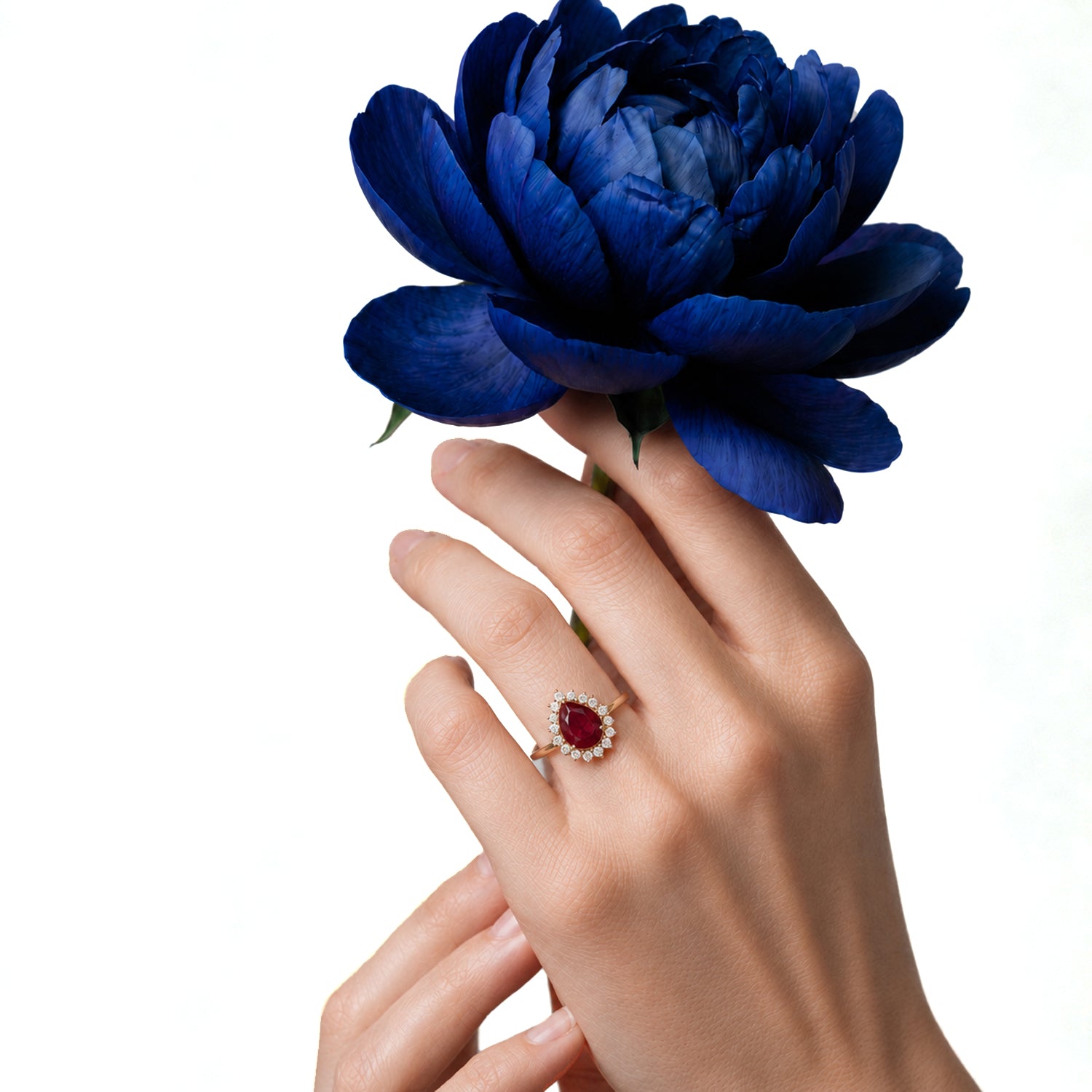 AAA African Ruby (5.50Cts) &amp; Luxuriant Lab Grown Diamond (SI-GH 1.00 Ct) Halo Ring in 18K Vermeil Yellow Gold Plated Sterling Silver 6.50 Ct. 8683684 6