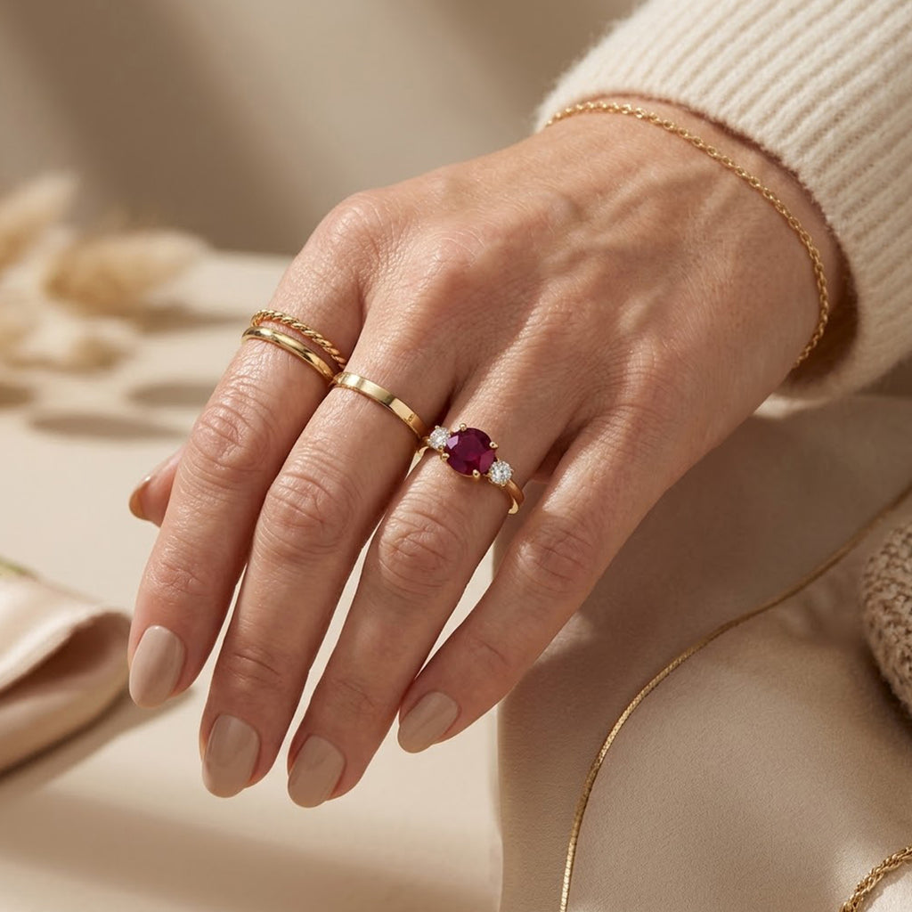 Luxuriant - Fissure Filled Ruby & Lab Grown Diamond Ring in 18K Vermeil Yellow Gold Plated Sterling Silver 2.20 Ct._8683762_1