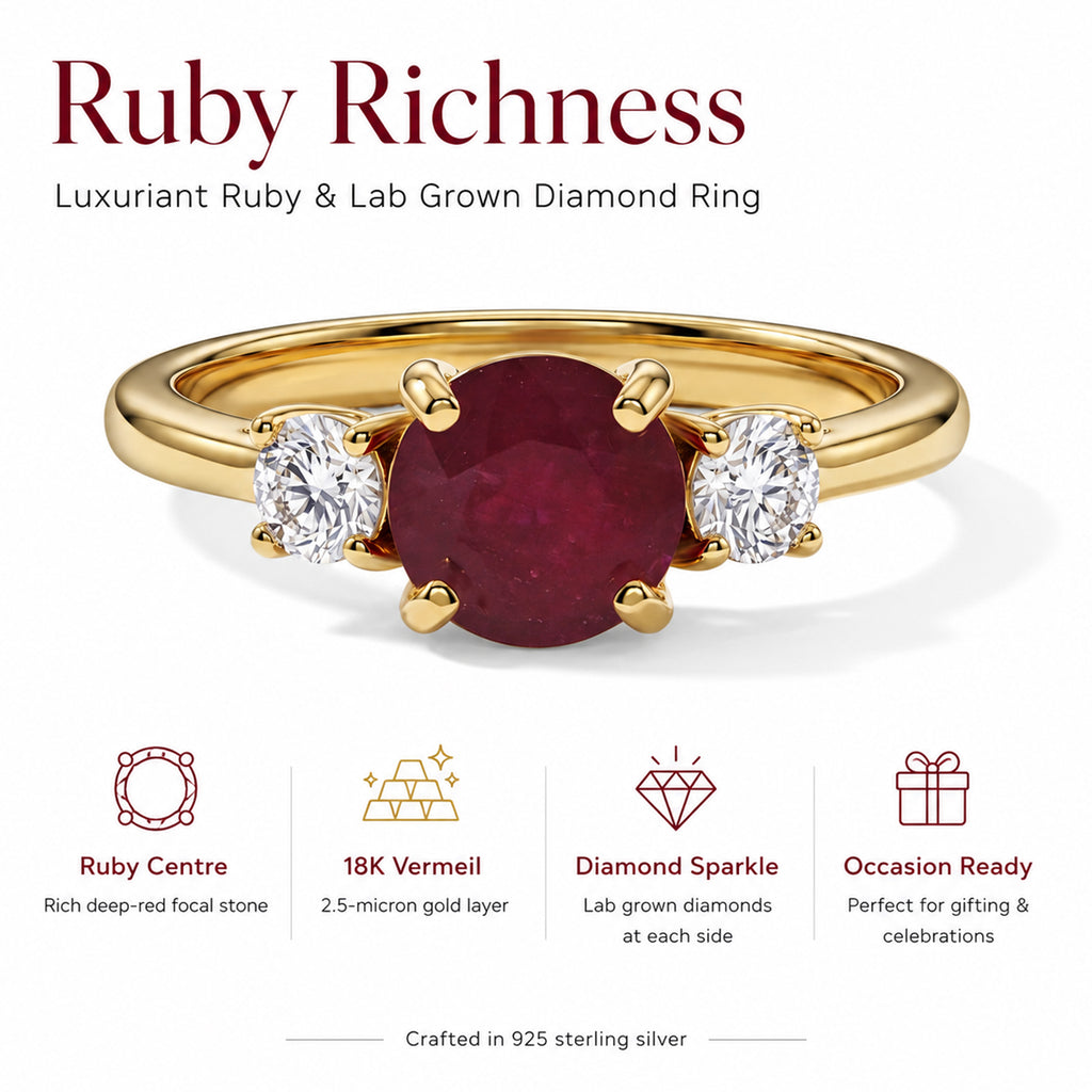 Luxuriant - Fissure Filled Ruby & Lab Grown Diamond Ring in 18K Vermeil Yellow Gold Plated Sterling Silver 2.20 Ct._8683762_4