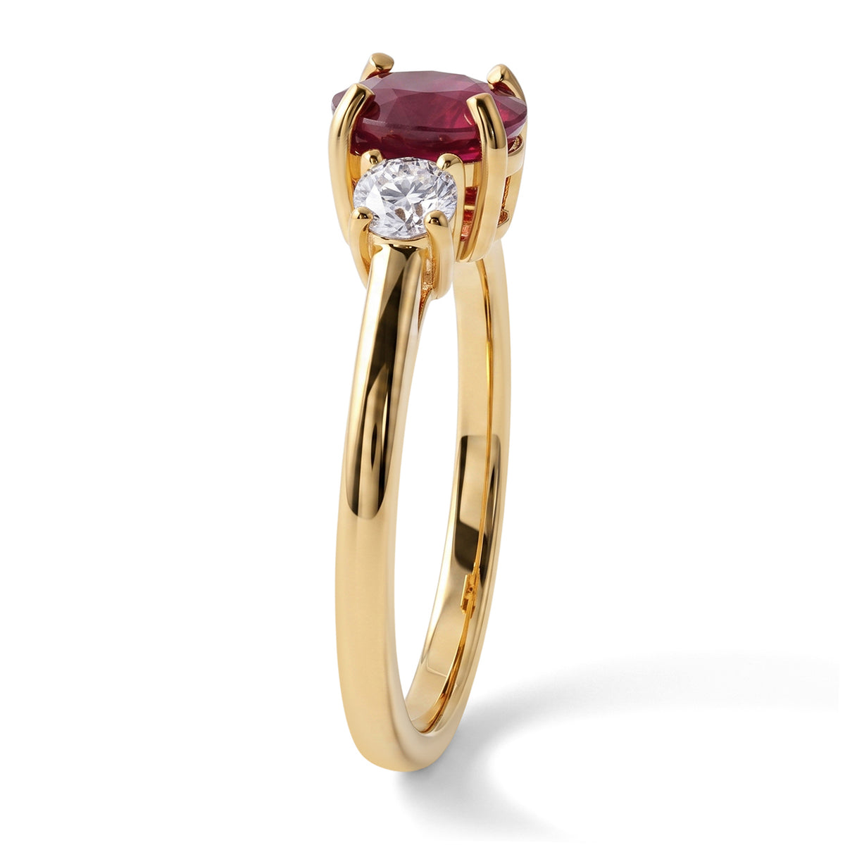 Luxuriant - Premium African Ruby &amp; Lab Grown Diamond Trilogy Ring in 18K Vermeil Yellow Gold Plated Sterling Silver 2.20 Ct. V32643743 6