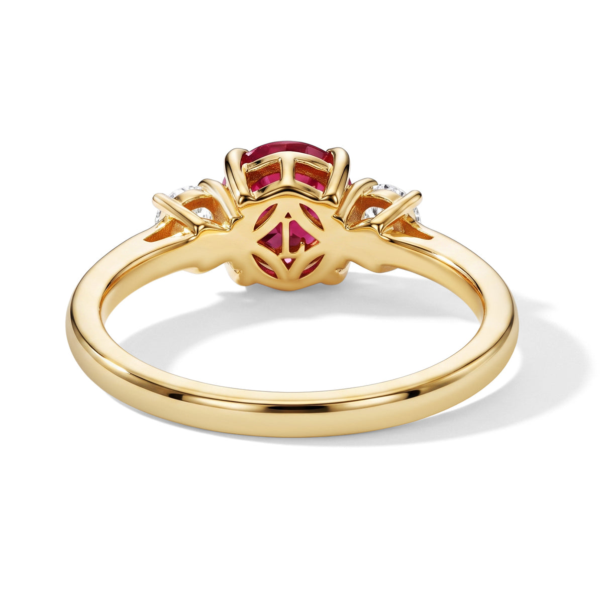 Luxuriant - Premium African Ruby &amp; Lab Grown Diamond Trilogy Ring in 18K Vermeil Yellow Gold Plated Sterling Silver 2.20 Ct. V32643743 7