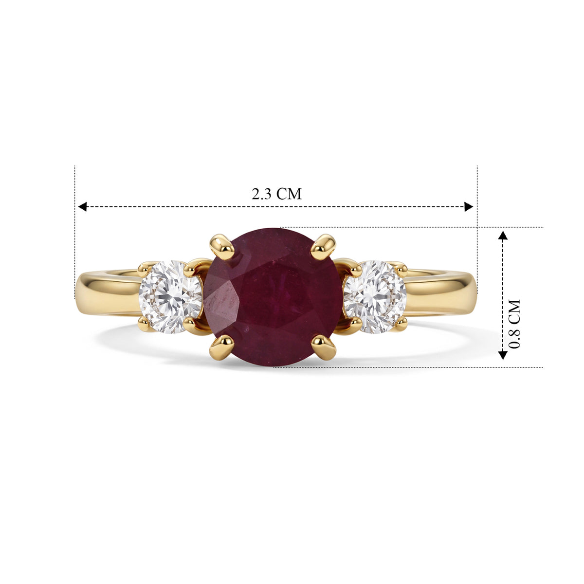 Luxuriant - Premium African Ruby &amp; Lab Grown Diamond Trilogy Ring in 18K Vermeil Yellow Gold Plated Sterling Silver 2.20 Ct. V32643743 8