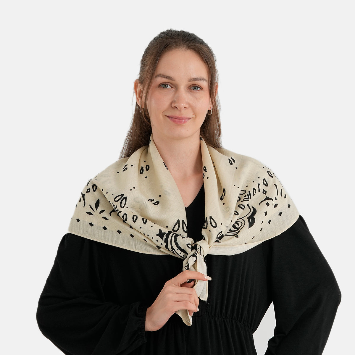 La Marey Printed Square Scarf (88 x 88 cm) - Beige V32621777 3