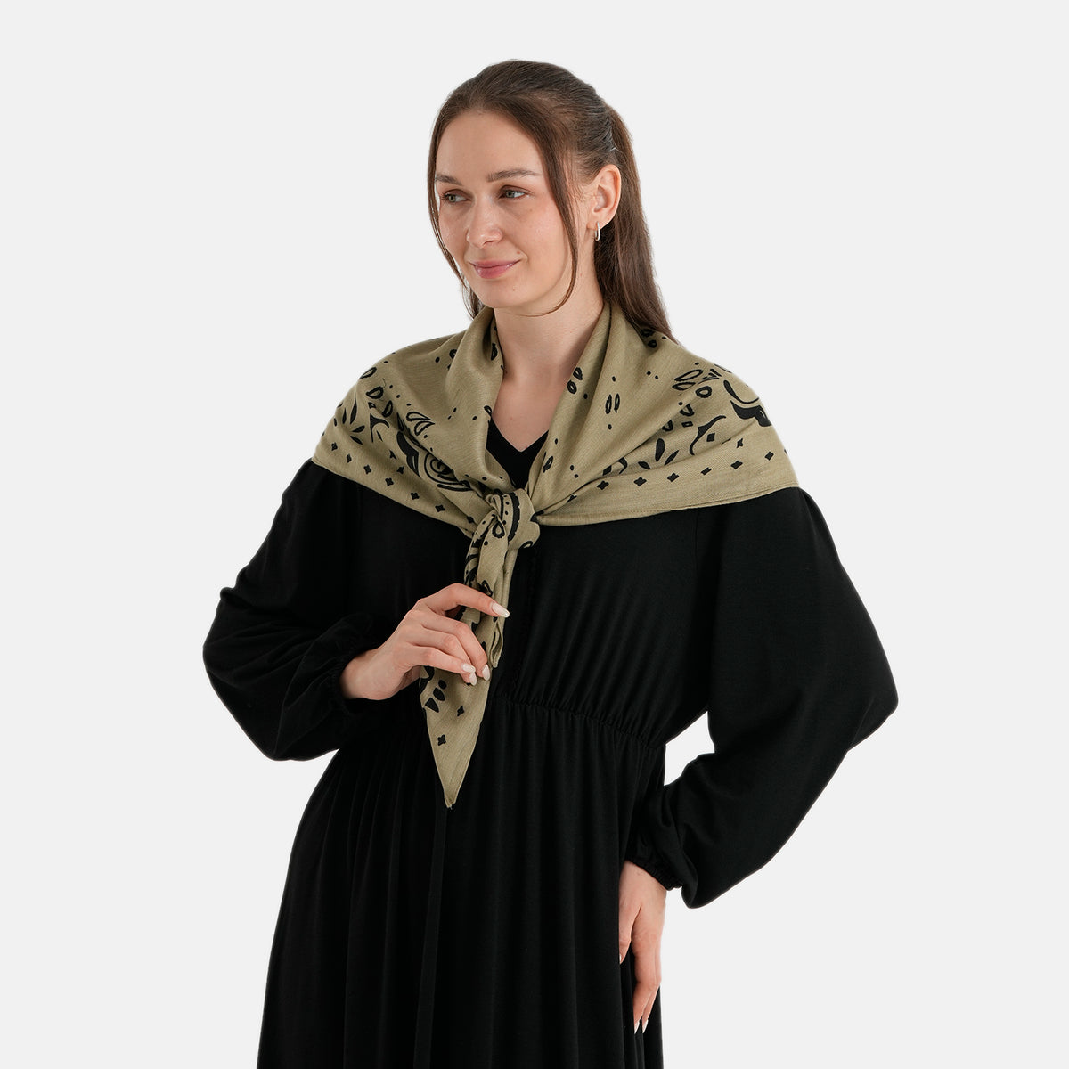 La Marey Printed Square Scarf (88 x 88 cm) - Khaki V32622082 3