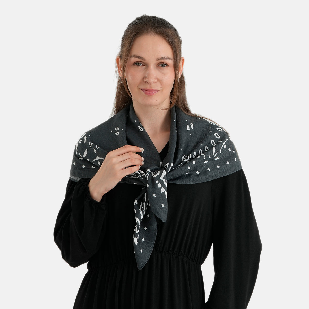 La Marey Printed Square Scarf (88 x 88 cm) - Dark Grey V32617886 3