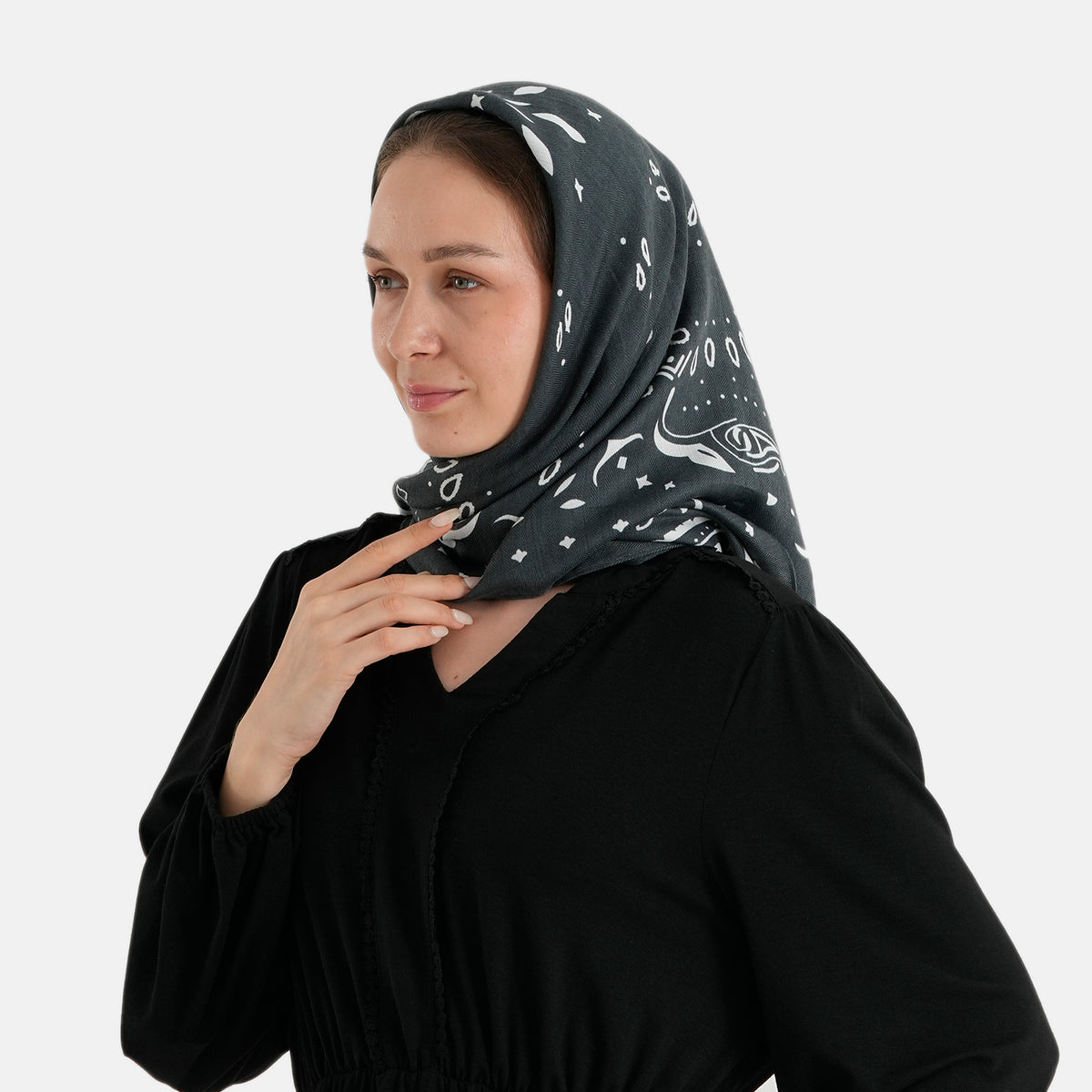 La Marey Printed Square Scarf (88 x 88 cm) - Dark Grey V32617886 4