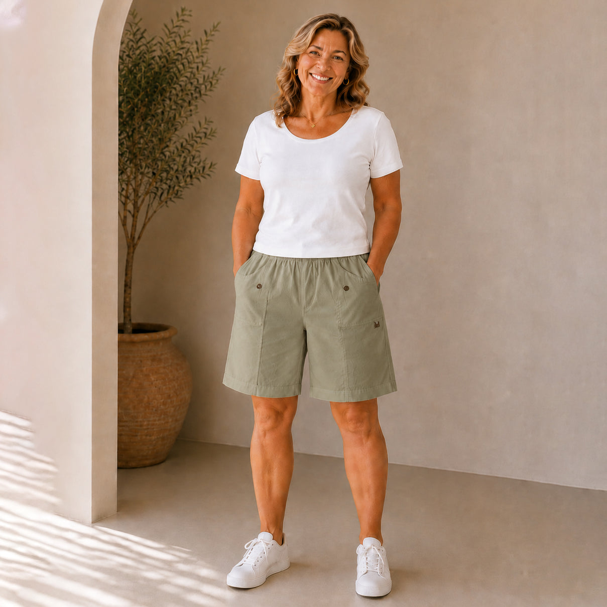 Pure And Natural Ladies Elasticated Waist Stretch Shorts (Size 12) - Abby Stone 8683801 0