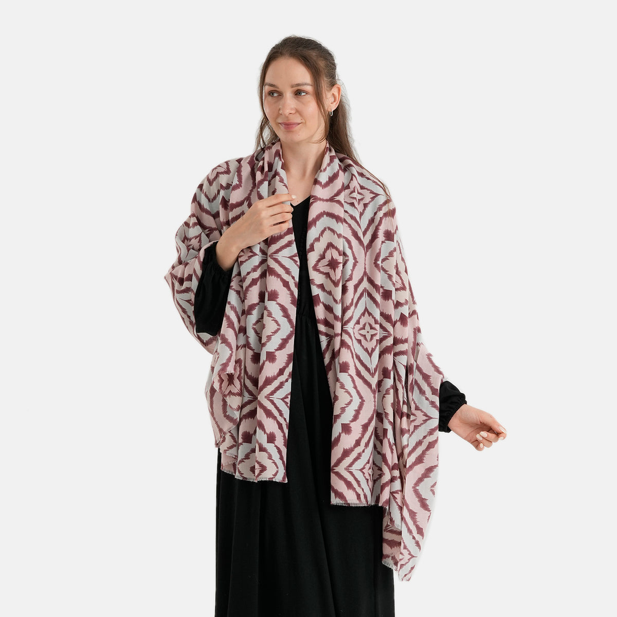 La Marey Geometric Diamond Striped Print Scarf (180 x 90 cm) - Wine Red &amp; Off White V32621940 0