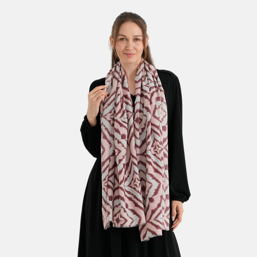 La Marey Printed Scarf (Size - One Size) - Wine Red_8683953_1