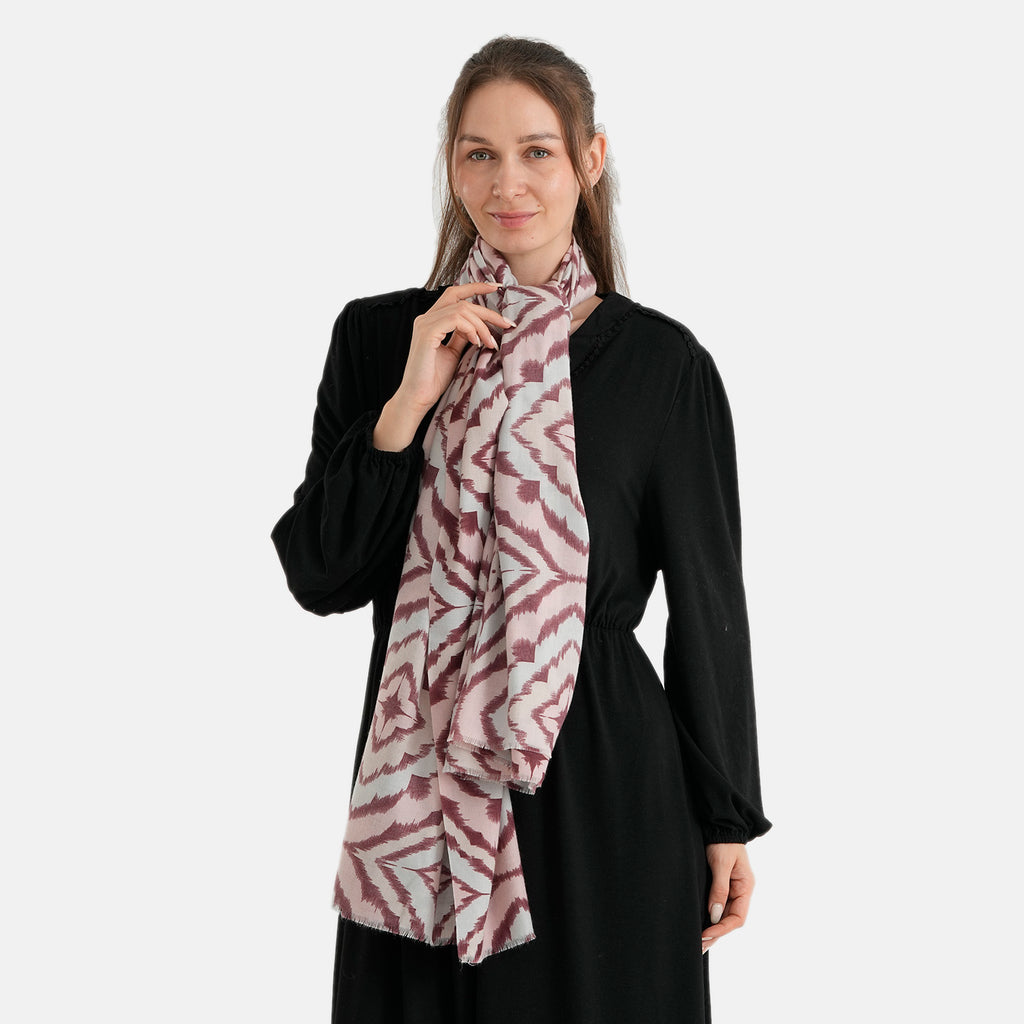 La Marey Printed Scarf (Size - One Size) - Wine Red_8683953_2