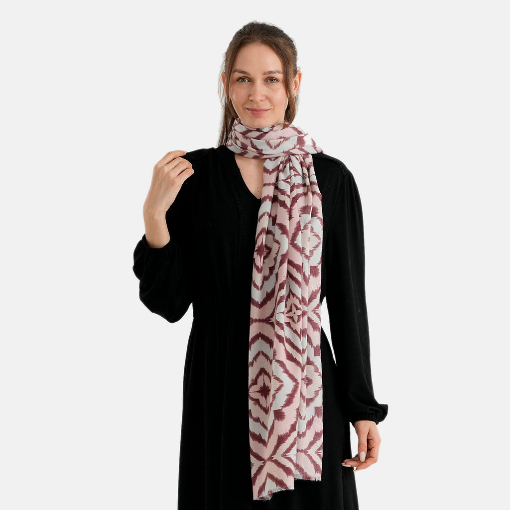 La Marey Printed Scarf (Size - One Size) - Wine Red_8683953_3
