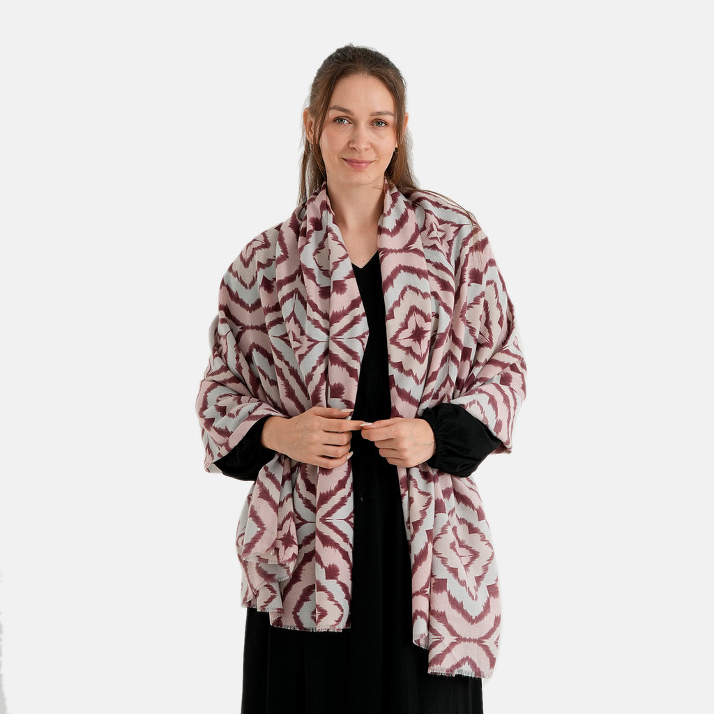 La Marey Printed Scarf (Size - One Size) - Wine Red_8683953_4