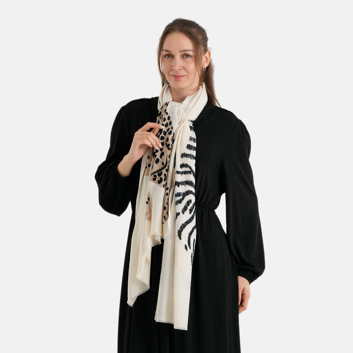 La Marey Black Animal Printed Scarf (180 x 90 cm) - Cream 8683954 0