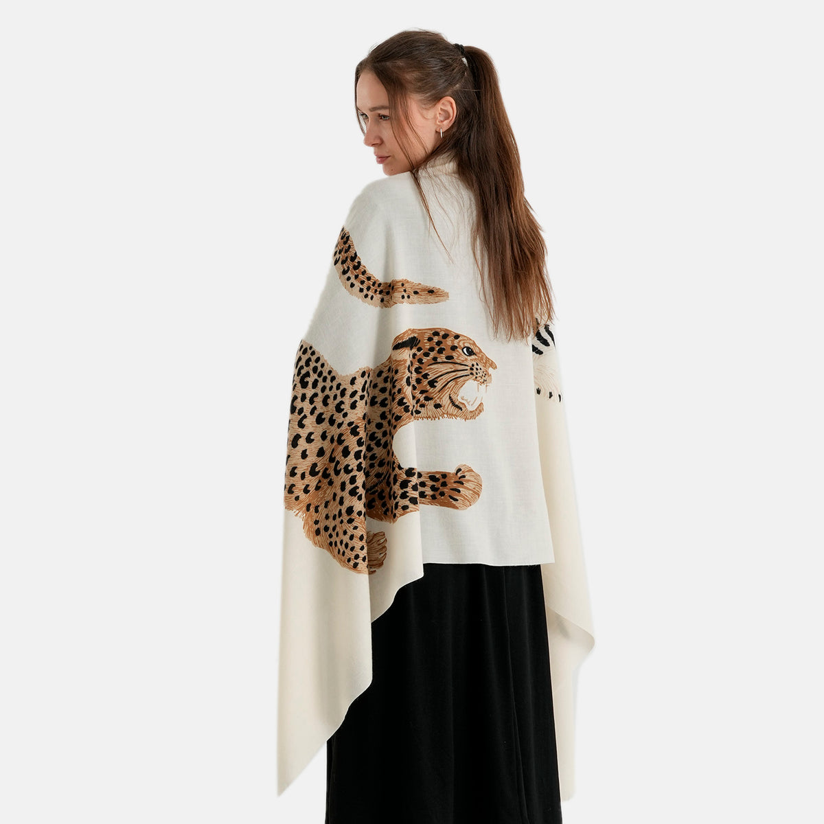 La Marey Black Animal Printed Scarf (180 x 90 cm) - Cream 8683954 4