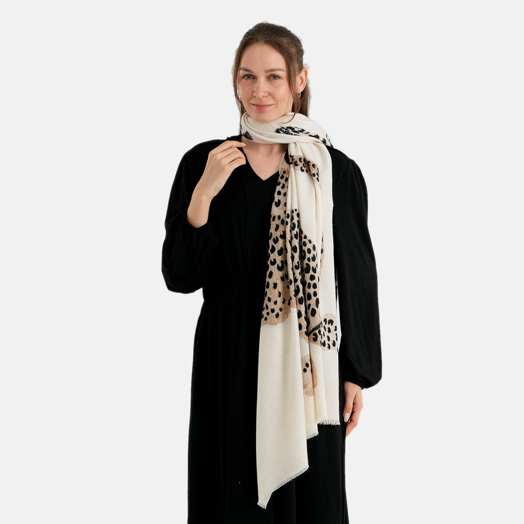 La Marey Black Animal Printed Scarf (180 x 90 cm) - Cream_8683954_4