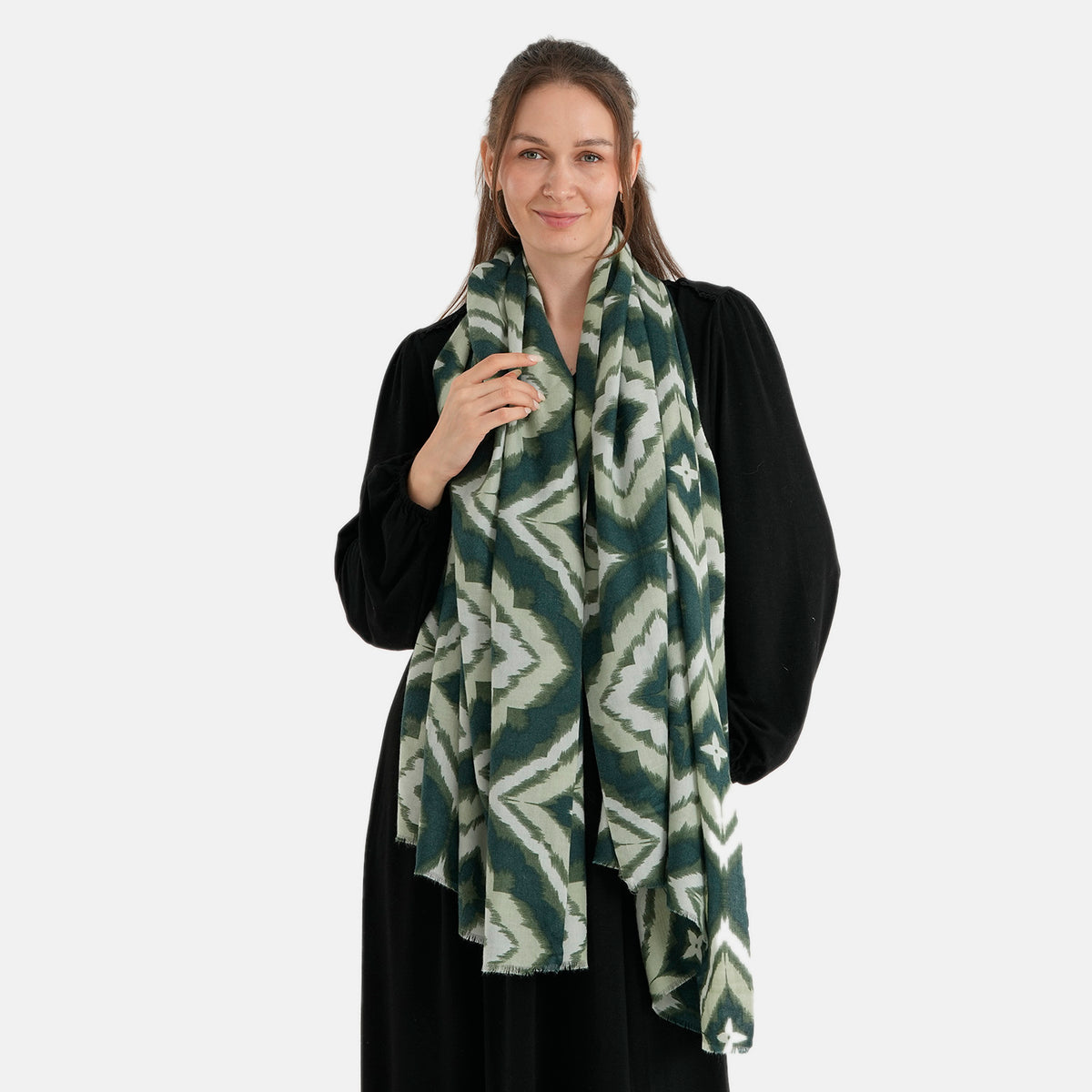 La Marey Printed Scarf (180 x 90 cm) - Military Green &amp; Light White V32621785 2