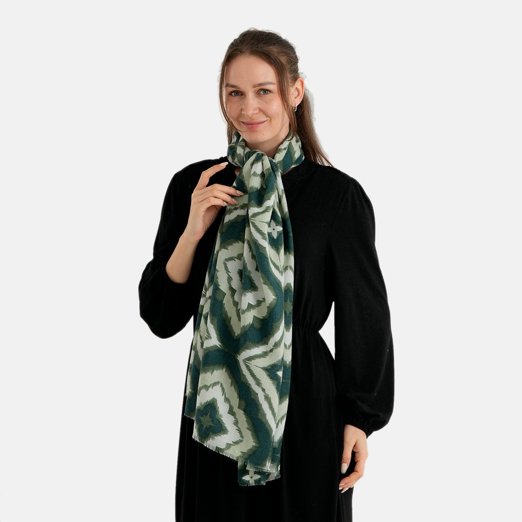 La Marey Printed Scarf (Size - One Size) - Military Green_8683956_3
