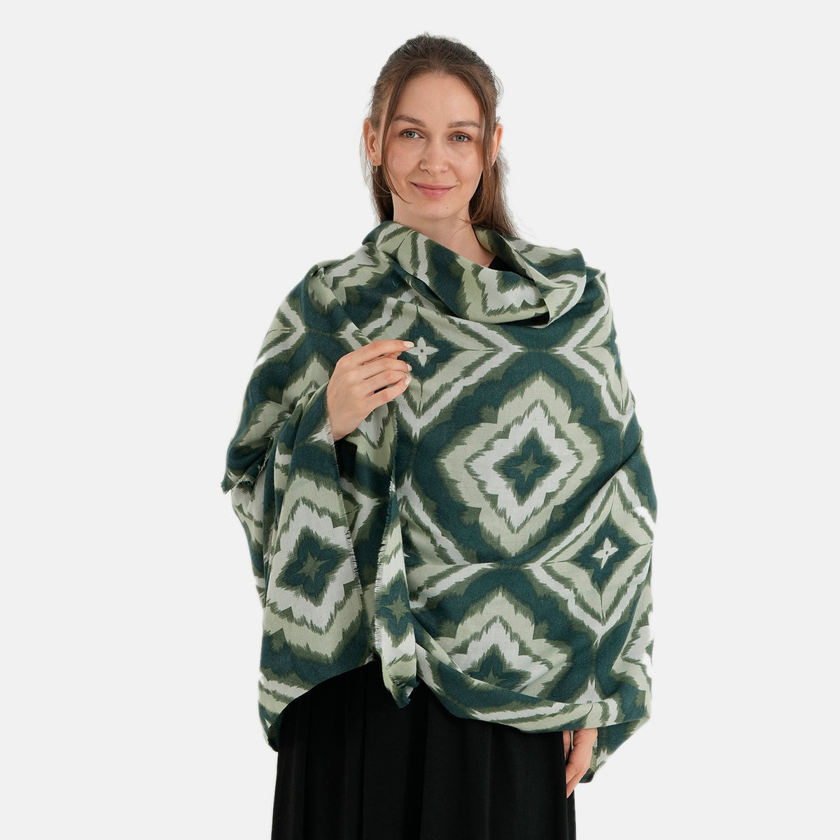 La Marey Printed Scarf (180 x 90 cm) - Military Green &amp; Light White V32621785 5