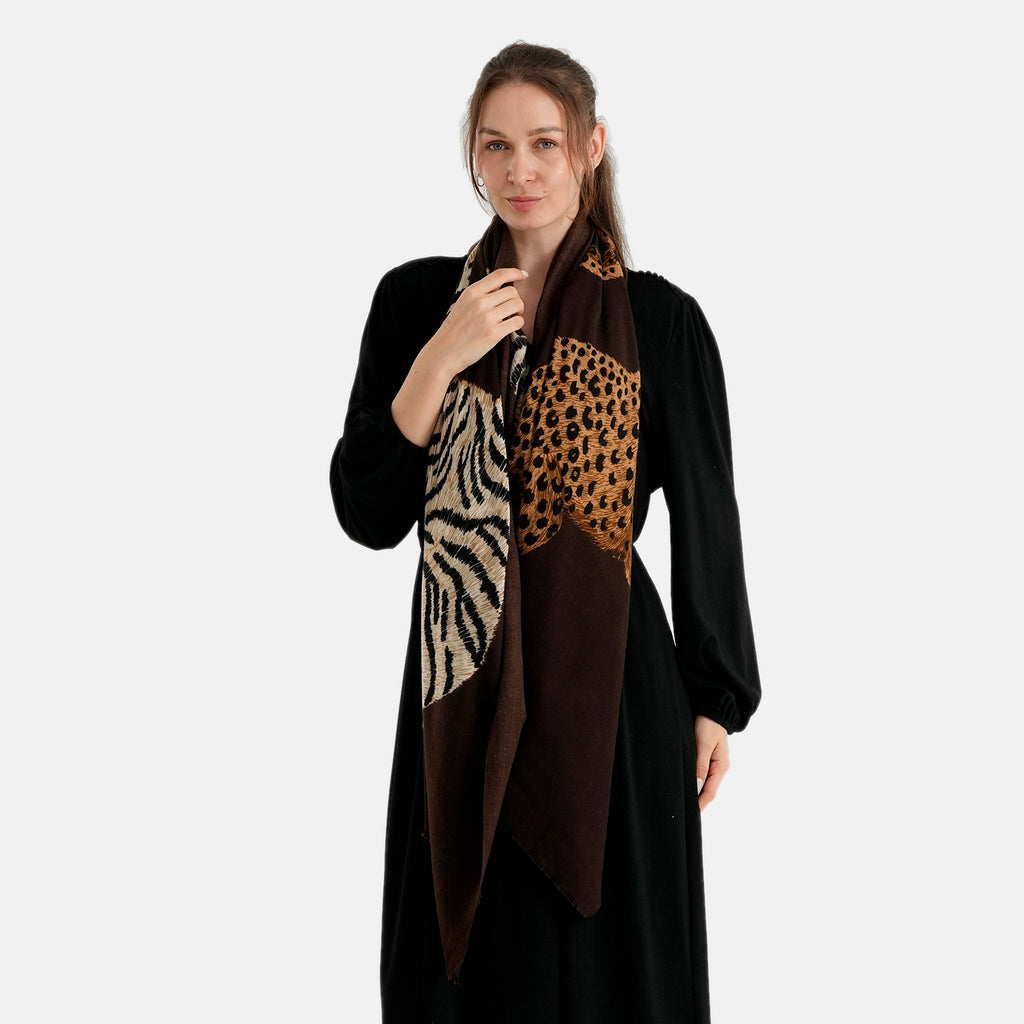 La Marey Animal Printed Scarf (180 x 90 cm) - Dark Brown_8683957