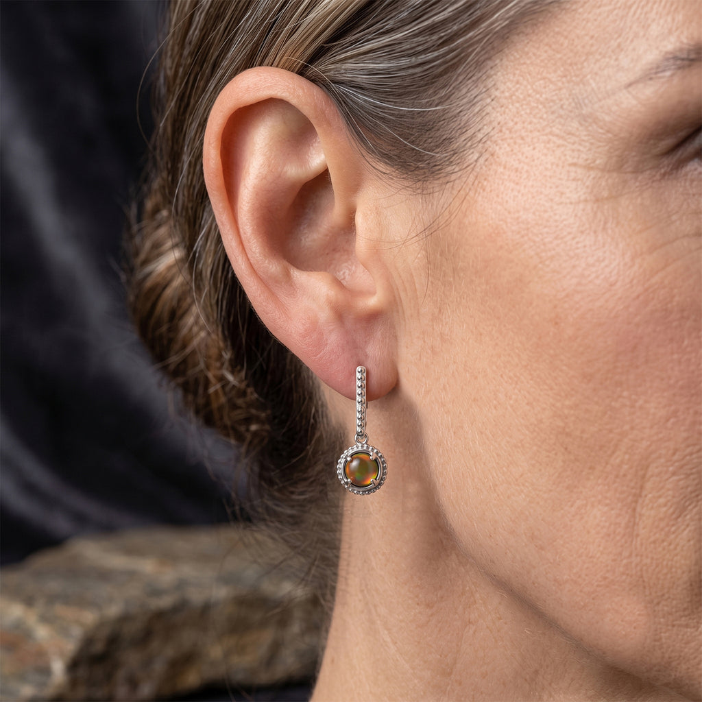 D'Joy - Ammolite Dangling Earring with Push Post in Rhodium Overlay Sterling Silver 1.70 Ct._8684000_1