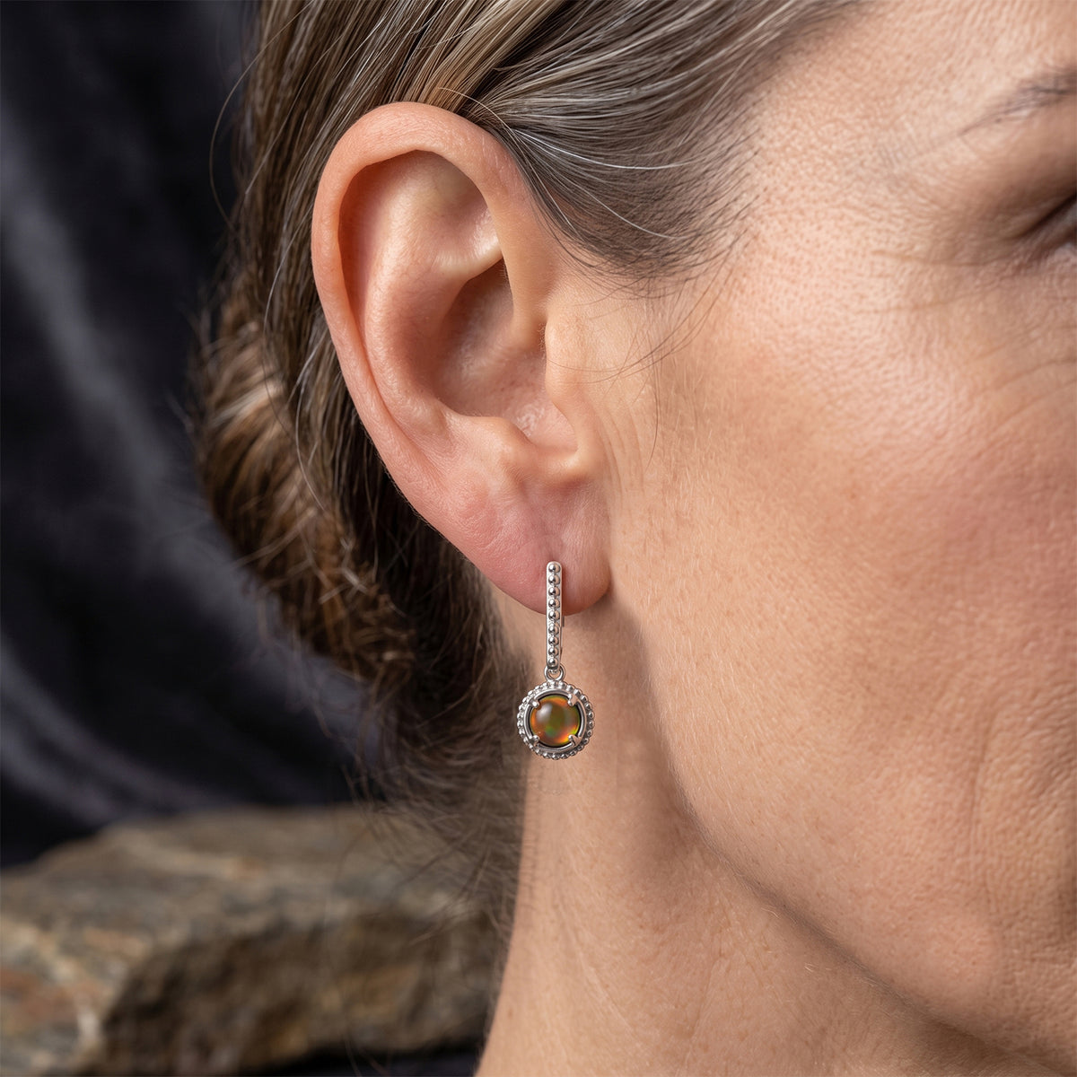 D'Joy - Ammolite Dangling Earring with Push Post in Rhodium Overlay Sterling Silver 1.70 Ct. 8684000 1