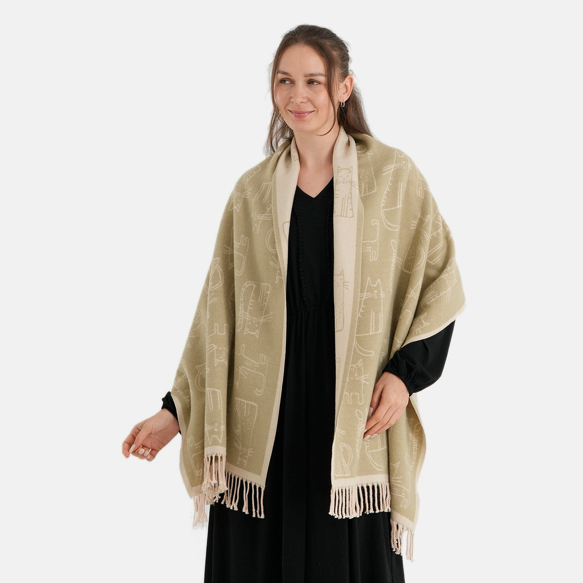 La Marey Viscose Blend Womens Printed Scarf with Fringed Border (180 x 65cm) - Grey 8684008 0