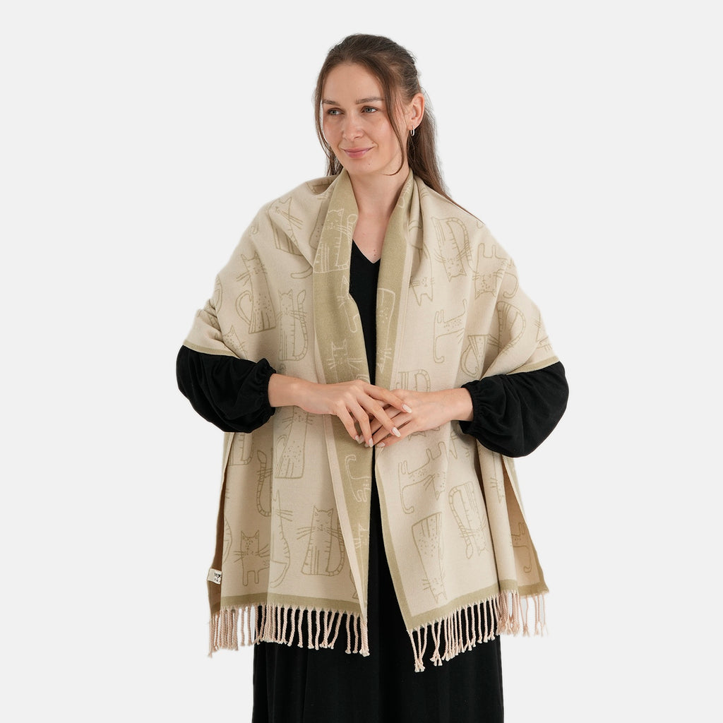 La Marey Viscose Blend Womens Printed Scarf with Fringed Border (180 x 65cm) - Gray_8684008_1