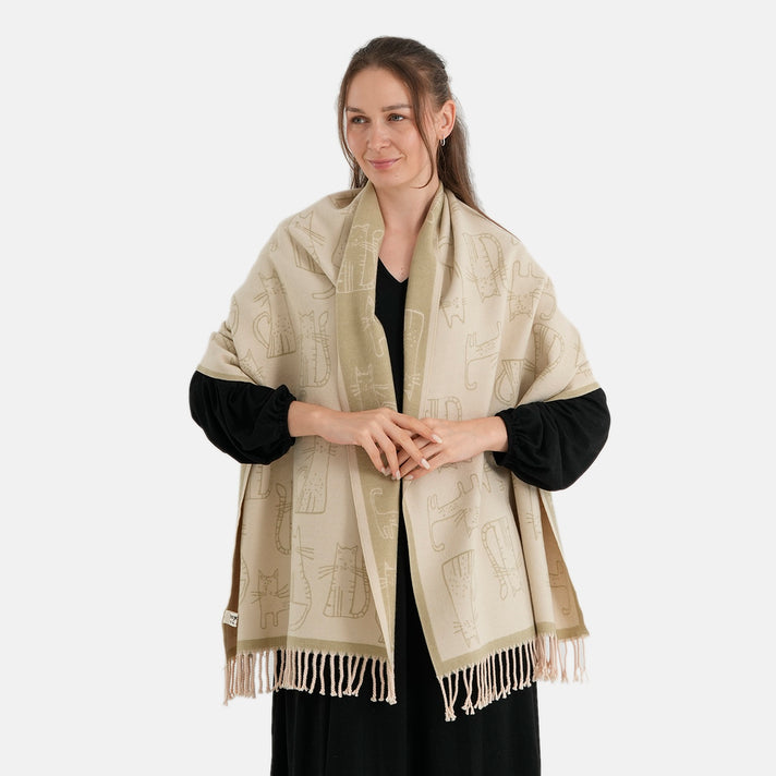 La Marey Viscose Blend Womens Printed Scarf with Fringed Border (180 x 65cm) - Grey 8684008 2
