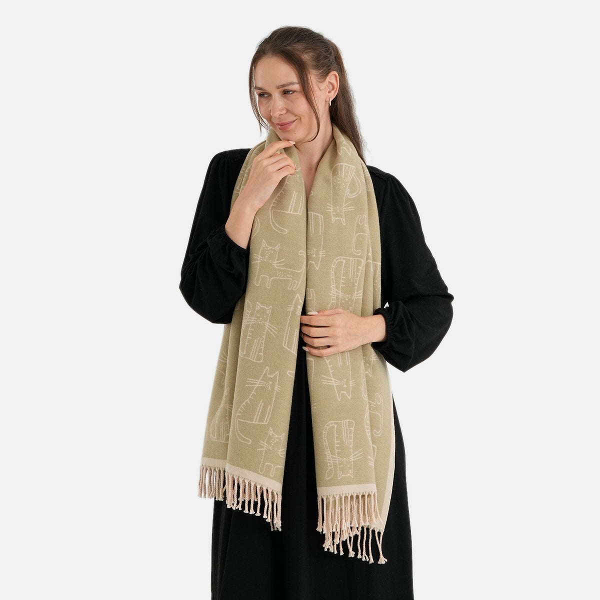 La Marey Viscose Blend Womens Printed Scarf with Fringed Border (180 x 65cm) - Grey 8684008 3