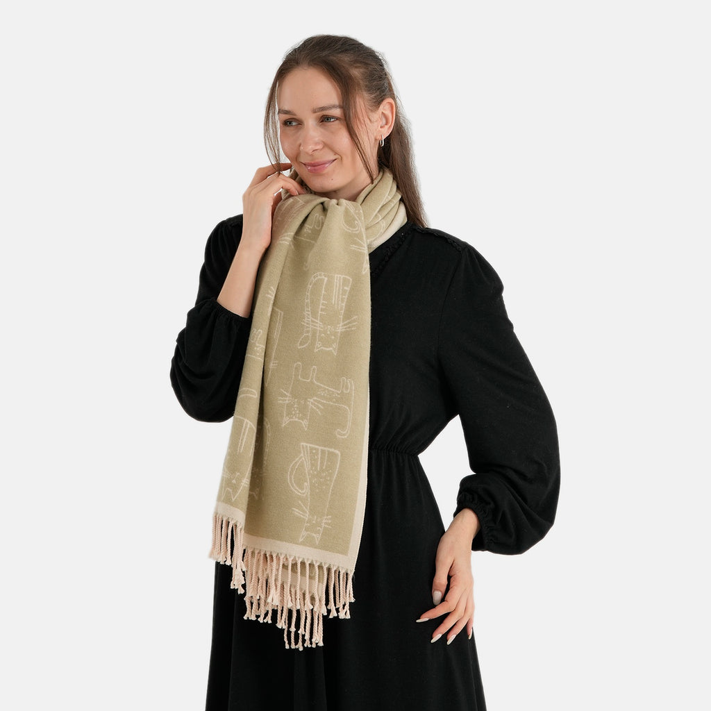 La Marey Viscose Blend Womens Printed Scarf with Fringed Border (180 x 65cm) - Gray_8684008_3