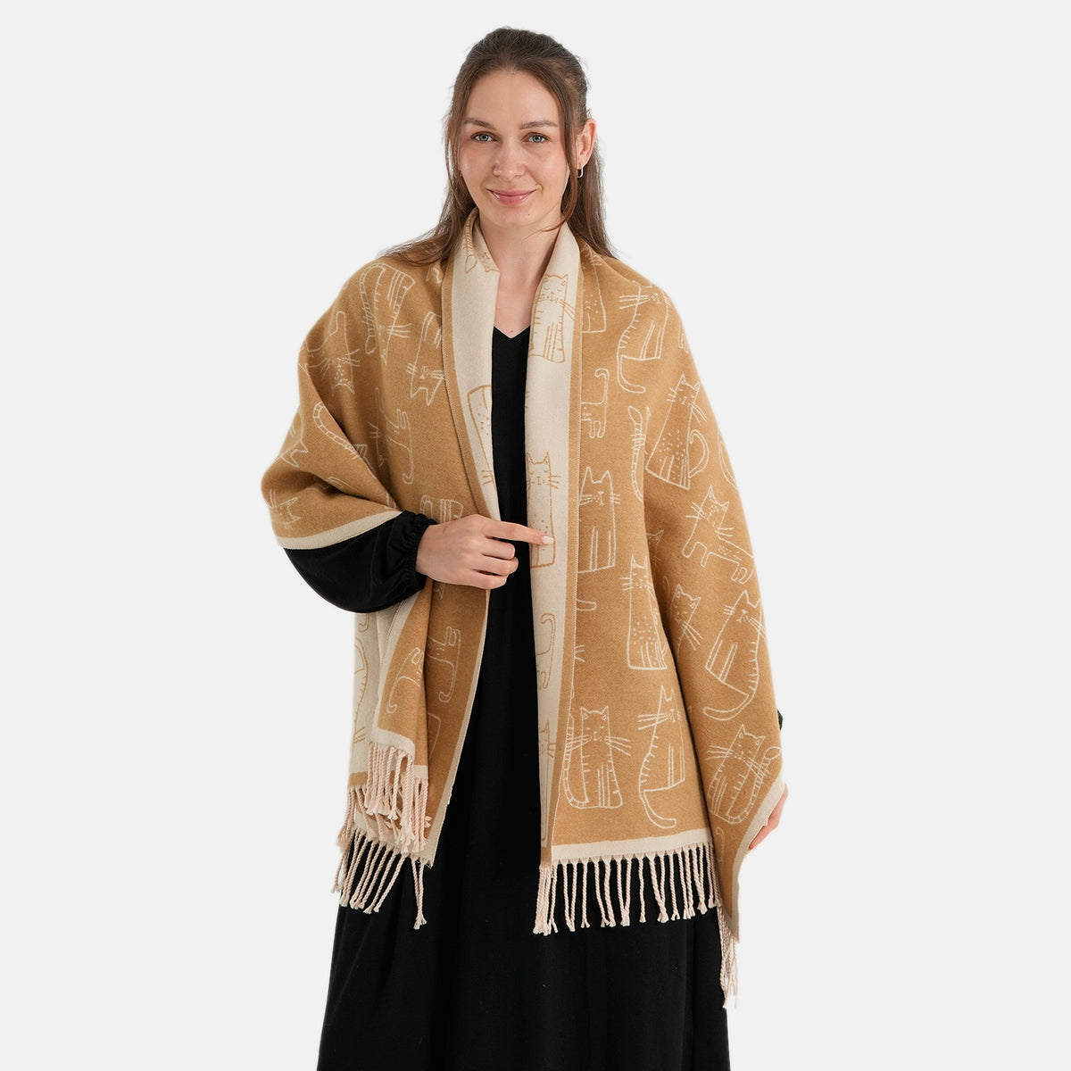 La Marey Viscose Blend Womens Printed Scarf with Fringed Border (180 x 65cm) - Brown V32720532 0